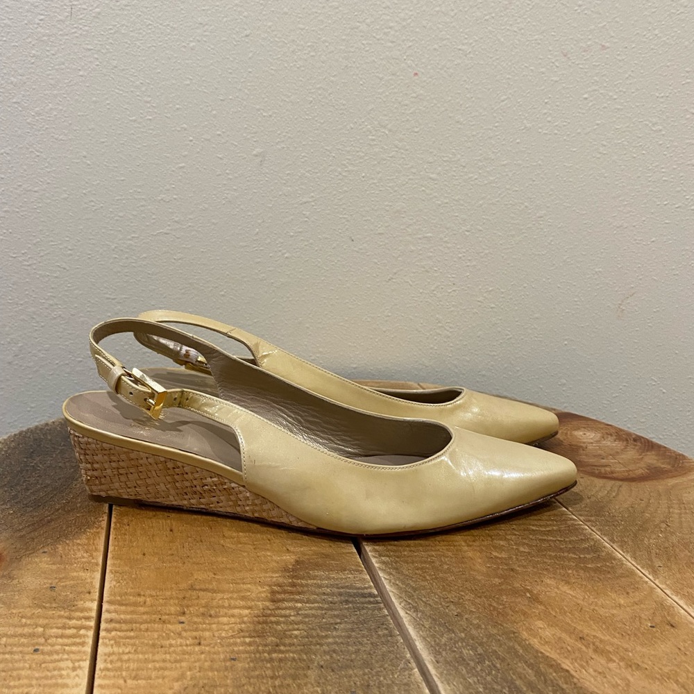Stuart Weitzman Beige Wedge Slingback Heels